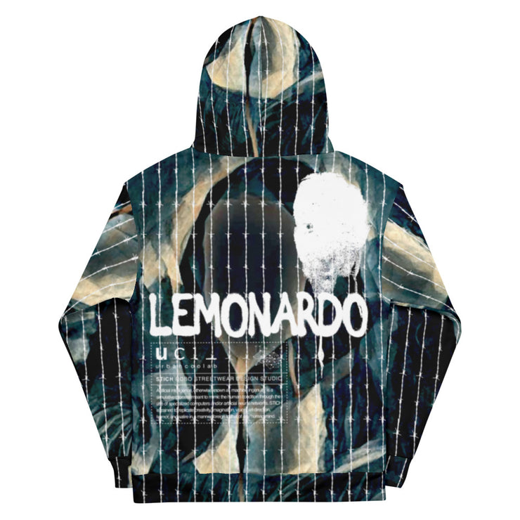 Lemonardo - Mona Lisa Barbed Wire Unisex Hoodie (Blue Pattern)